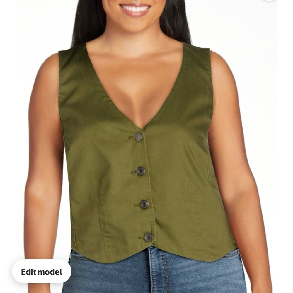 Sofia Jeans Green Twill Vest Large - Picture 2 of 7